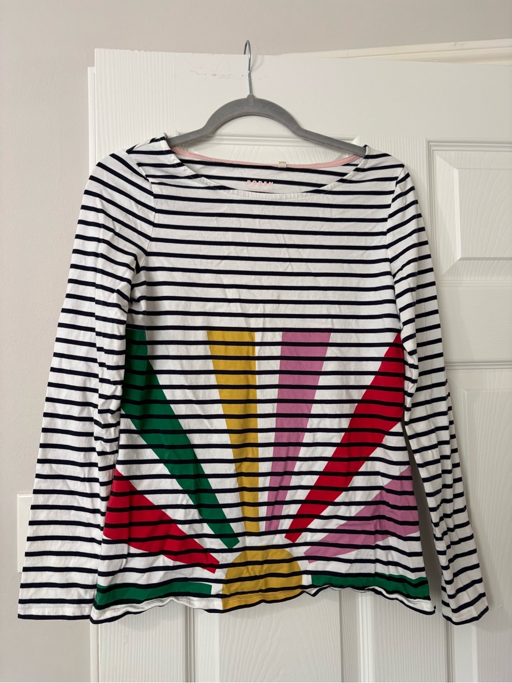 Boden Breton Stripe Long Sleeve Top UK 8 US 4 100% Cotton Coastal Grandma